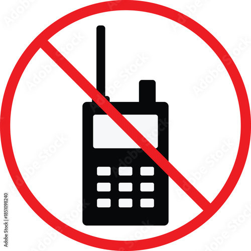 no walkie talkie icon. Radio communication prohibition symbols. Two-way radio restricted graphic design. Wireless device prohibited signs
