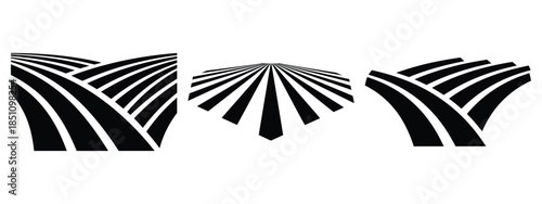 field furrows silhouette icon set. agriculture, plant-based lifestyle symbols