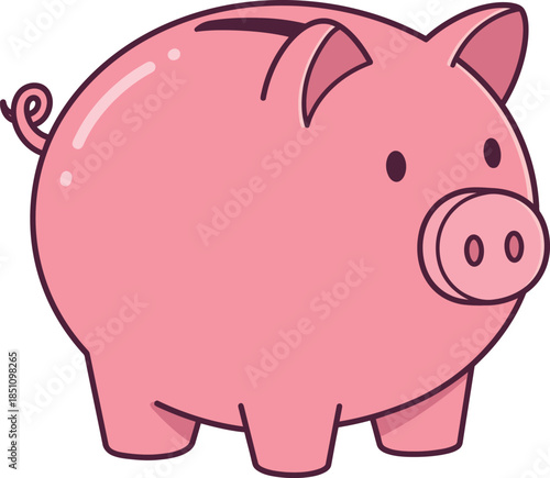 Cute pink piggy bank isolated on white background cartoon illustration