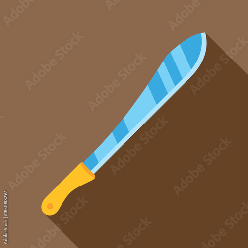 Machete tool with a blue blade and yellow handle in a flat design style illustration