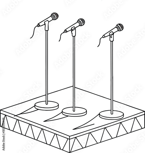Three microphones on a stand for public speaking events