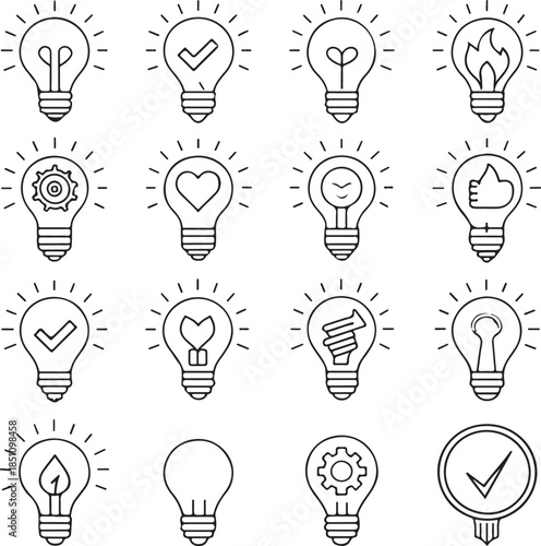 Collection of creative light bulb icons for innovative ideas and solutions
