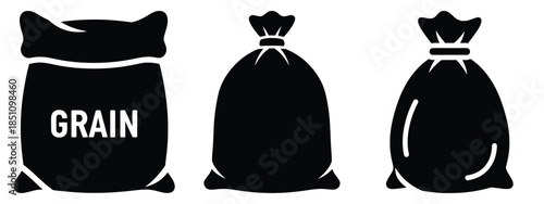 grain sack silhouette icon set. agriculture, plant-based lifestyle symbols