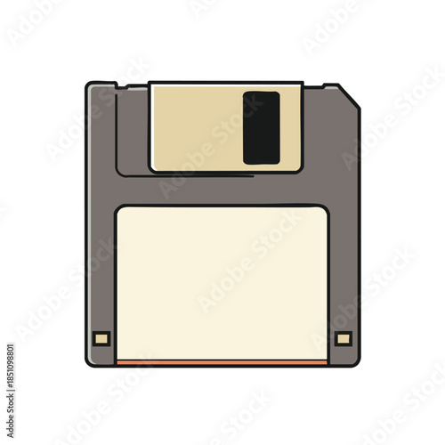 Vector illustration of a flat, rectangular, retro-styled computer floppy disk