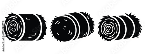 hay bale silhouette icon set. agriculture, plant-based lifestyle symbols
