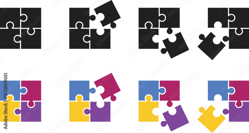 Naklejka premium Puzzle piece element. Jigsaw part symbols. Missing Piece Symbols. Problem solving graphic design. Connection and logic design element 