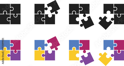 Puzzle piece element. Jigsaw part symbols. Missing Piece Symbols. Problem solving graphic design. Connection and logic design element
