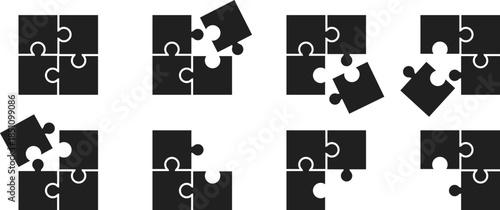Puzzle piece element. Jigsaw part symbols. Missing Piece Symbols. Problem solving graphic design. Connection and logic design element

