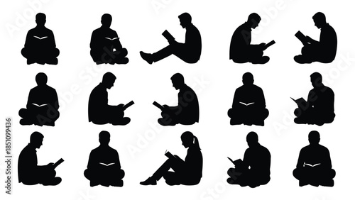 Diverse human poses and activities depicted in a series of striking black silhouettes