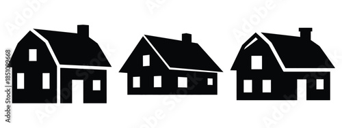 rural farm house silhouette icon set. agriculture, plant-based lifestyle symbols