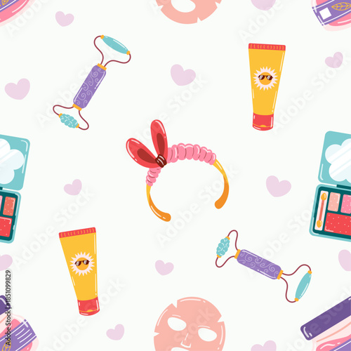Flat cosmetic seamless pattern illustration