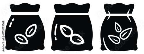 seed bag silhouette icon set. agriculture, plant-based lifestyle symbols