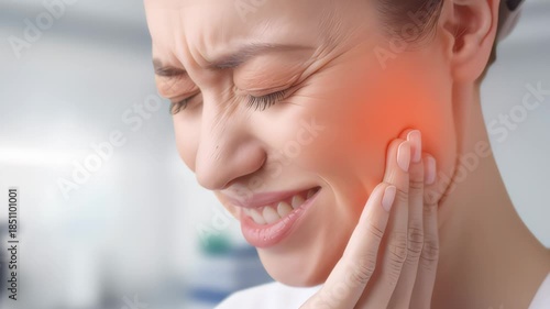 Toothache and Dental Pain Concept – Close-up of Woman Holding Cheek, Suffering from Tooth Problems