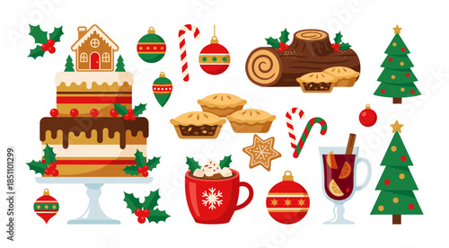 Christmas holiday food and decoration elements collection