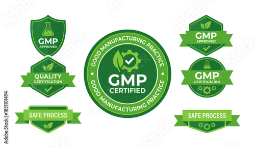 GMP good manufacturing practice quality certification stamps set