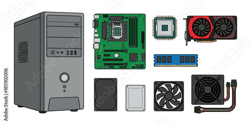 Computer hardware assembling with various PC components