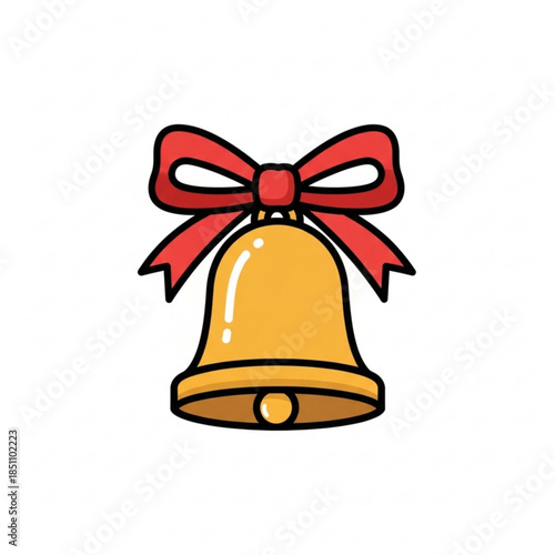 Golden Christmas Bell with Red Ribbon Bow, Festive Holiday Decoration