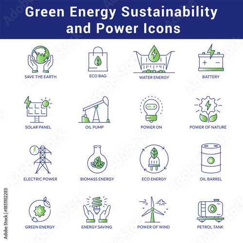 Renewable Energy and Eco Power Vector Icon Set