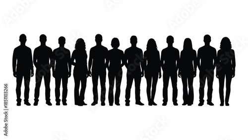 A line of people standing together showcasing a distinct black and white silhouette