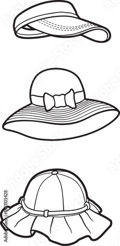 Variety of Ladies Hats: A selection of fashionable headwear, capturing the essence of elegance and sun protection, perfect for the style-conscious individual.