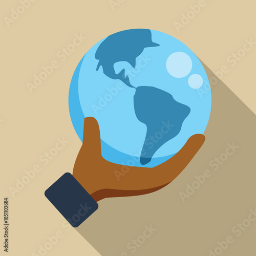 Hand holding a blue earth globe, representing global care and environmental protection