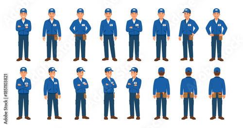 Service or repairman character set in various poses