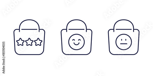 customer satisfaction line icons with shopping bags