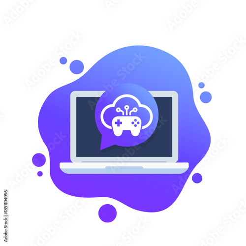 game server, cloud gaming icon with gamepad and laptop, vector design