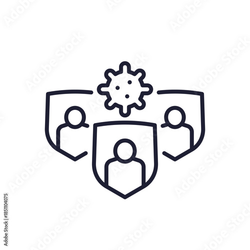 immune population icon, herd immunity to viruses line design