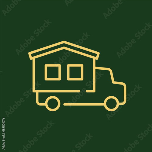 house on truck icon, line vector design