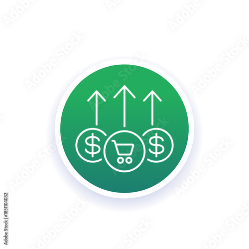 Increase sales icon, retail and commerce line design