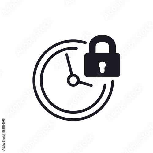lock time icon with a clock on white