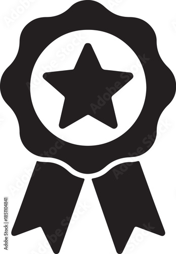 Ribbon seal with star center silhouette icon representing bold trusted review or award badge