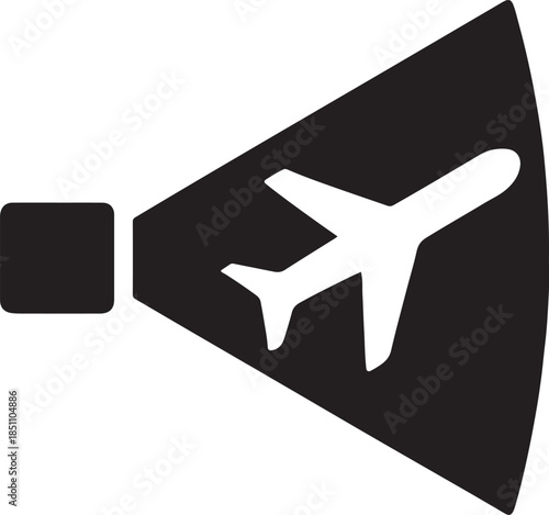 Radar cone projecting plane cutout silhouette icon representing unique airport control design