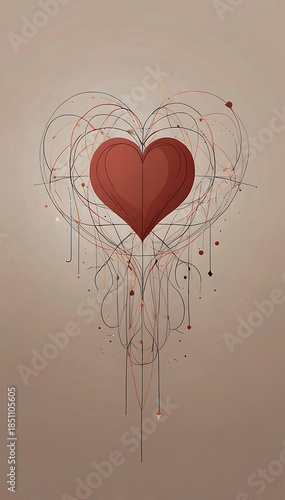 A grunge heart with floral ornament creates a romantic red vector illustration for a Valentine's Day greeting card design featuring an artistic pink pattern and decorative heart shapes