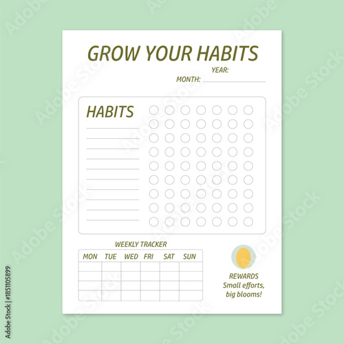 Habit Tracker, Grow Your Habits – Daily & Monthly Habit Tracker, Minimal Habit Tracker for Productivity & Self-Growth