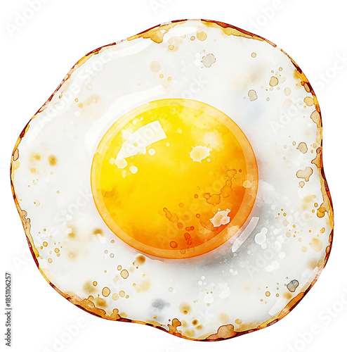 Fried Egg, watercolor, on transparent background. AI generated breakfast food item full of protein. PNG
