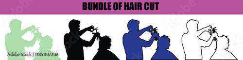 Barber Cutting Hair in Salon Silhouette Line Art Dot Dotted Illustration for Grooming Branding and Marketing. Professional Barber Haircut in Salon Silhouette Line Art Dot Dotted Style for Barbershop