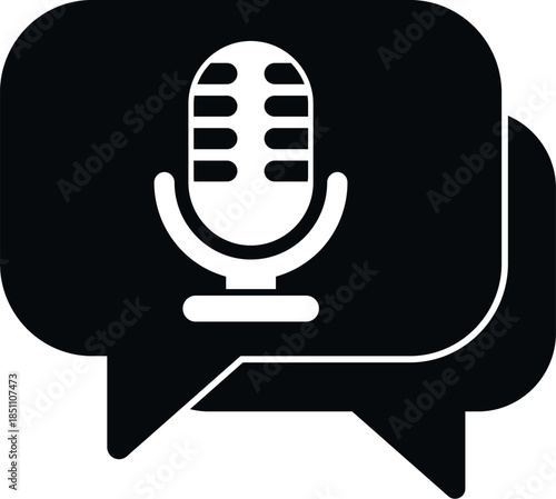 Microphone icon symbolizing podcasting, broadcasting, and audio recording in a speech bubble