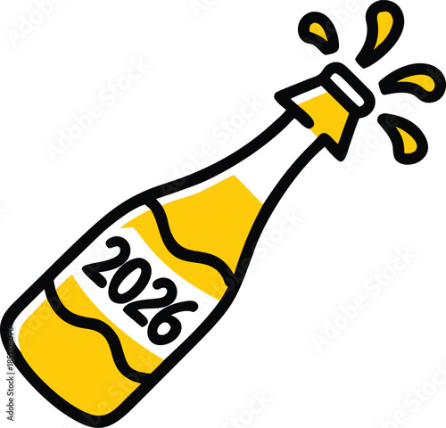 Stylized champagne bottle popping icon for new year 2026 celebration