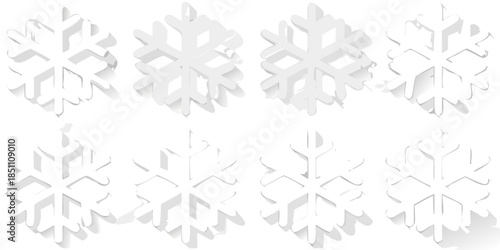 Detailed arrangements of white snowflake shapes against a dark background