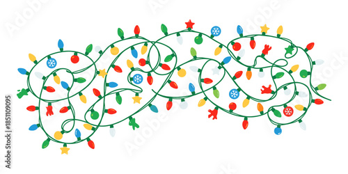 Christmas string light garland with tangled colored bulbs