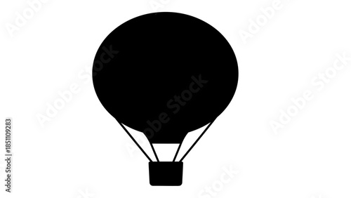 Black Hot Air Balloon Silhouette on White Background.