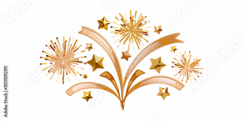 Golden fireworks display with stars and ribbons a celebratory illustration