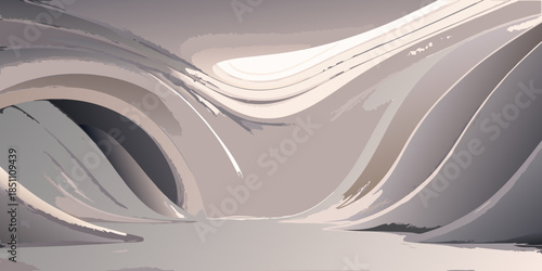 Abstract flowing lines and curves create a modern architectural interior space