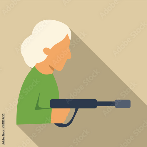 Senior woman holding a laser tag gun, playing recreational game