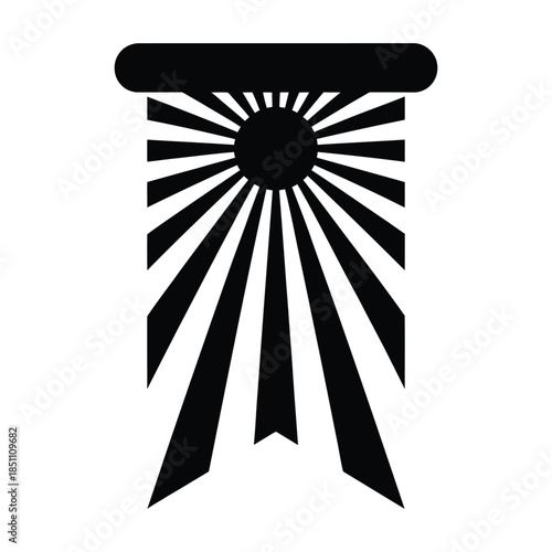 Black and white rising sun banner icon isolated on