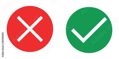 Red cross mark and green checkmark symbols for illustrating correct and incorrect choices or decisions