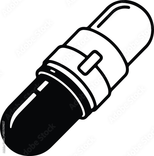 Silhouette Medical Drug Capsule Pharmaceutical Pill Minimalist Line Art Vector Illustration