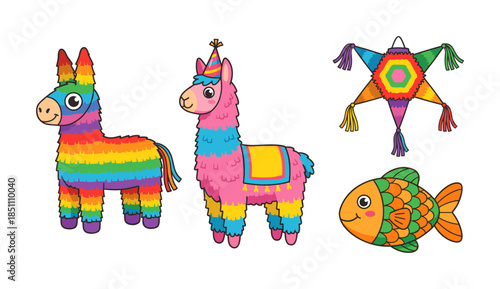 Colorful pinatas representing Mexico celebration and party